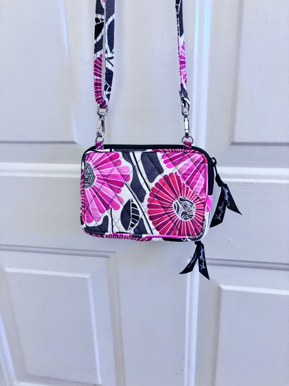 Vera Bradley Pink and Black Floral Crossbody Wristlet - Picture 4 of 7